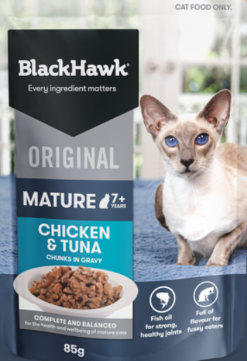 BLACK HAWK ORIGINAL CAT MATURE CHICKEN/TUNA/GRAVY 85G