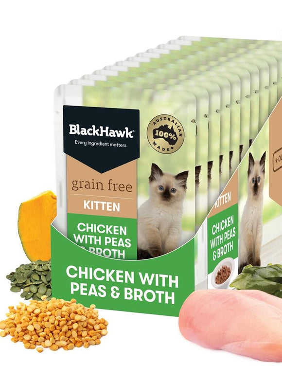 BlackHawk Kitten Chicken & Peas Broth Pouch 85g