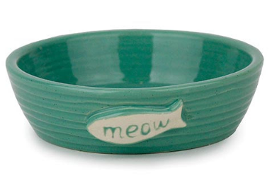 Cattitude Cat Bowl Ceramic Pottery Fish Aqua 14cm