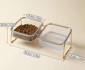 Double Cat Bowl: Transparent Pet Water & Food Bowl