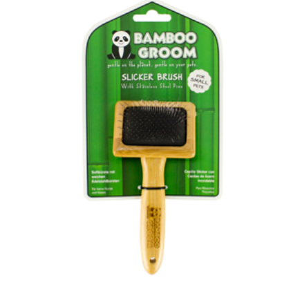 Bamboo Groom Slicker Brush With Stainless Steel Pins Small